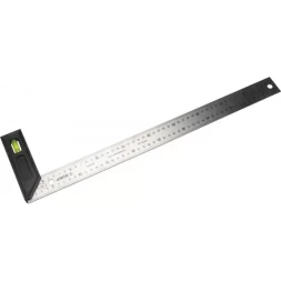 Угольник "ЭКСПЕРТ" разметочный, усиленный, встроенный уровень, гравирован шкала, нерж полотно 37мм, толщина 2мм, 500мм 34397-50