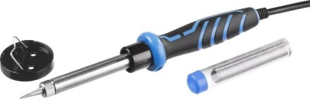 Паяльник ЗУБР &quot;ПРОФЕССИОНАЛ&quot; с двухкомпонентной рукояткой и защитным колпачком в наборе с припоем и подставкой, 60Вт, конус 55402-60_z01 купить в Ижевске