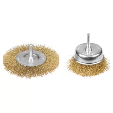 STAYER &quot;PROFESSIONAL&quot;. Набор щеток-крацовок для дрели, витая стальная латунированная проволока 0,3мм, дисковая 100мм, чашечная 75мм, 2шт 35150-H2_z01 купить в Ижевске