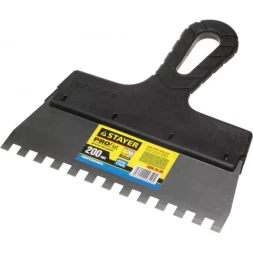 Шпатель STAYER &quot;PROFESSIONAL&quot; нержавеющий зубчатый с пластмассовой ручкой, 200мм, зуб 8х8мм 1009-20-08