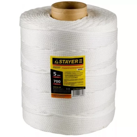 Шнур STAYER &quot;STANDARD&quot; хозяйственно-бытовой, полипропиленовый, вязанный, без сердечника, белый, d 5, катушка 700м 50420-05-700 купить в Ижевске