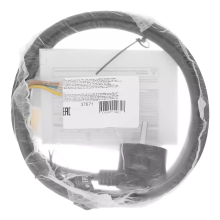 Шнур сетевой Denzel Energy Series, ПВС, 1,5 м, 3 x 1,5 мм, с неразборной вилкой, черный, 3 м, 37671 купить в Ижевске