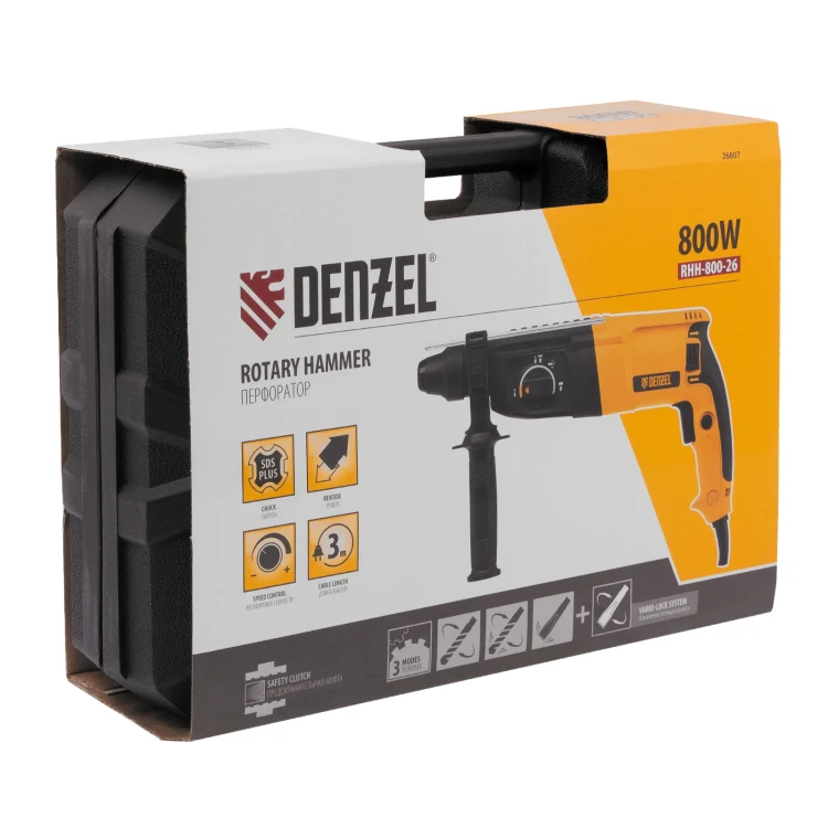 Перфоратор электрический RHH-800-26  SDS-plus 800 Вт 3 Дж  3 плюс 1 режим Denzel 26607 купить в Ижевске