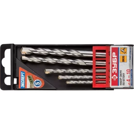 Набор ЗУБР Сверла по бетону ударные, 4-5-6-8-10 мм, пластиковый бокс, 5 шт 29140-H5 купить в Ижевске