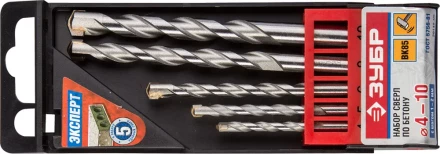 Набор ЗУБР Сверла по бетону ударные, 4-5-6-8-10 мм, пластиковый бокс, 5 шт 29140-H5 купить в Ижевске