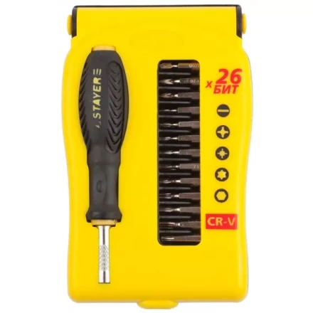 Набор STAYER: Отвертки для точных работ, Cr-V, Cr сменные биты, обрезиненная рукоятка, 28предметов 25614-H28 купить в Ижевске