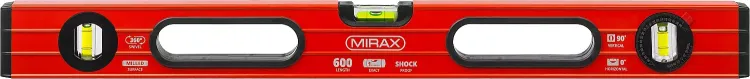 Уровень коробчатый усиленный MIRAX, фрезерованная поверхность, утолщенный профиль, 3 противоударных ампулы (1 поворотная на 360 град), с ручками, 60 см 34603-060 купить в Ижевске