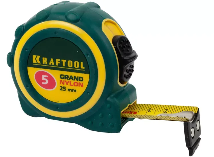 Рулетка KRAFTOOL "GRAND", двухкомпонентный корпус, двусторонняя шкала, нейлоновое покрытие, 5мх25мм 3412-05_z01 купить в Ижевске