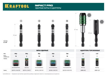 Биты для ударных шуруповертов KRAFTOOL Impact Pro PH 26191-2-50-S2 купить в Ижевске