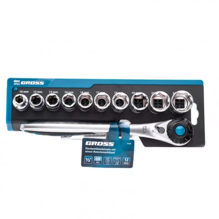 Набор торцевых головок трещотка 120 зубьев 12 предметов 1/2&quot; CrV Gross 14138 купить в Ижевске