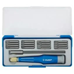 Набор ЗУБР Отвертка "ЭКСПЕРТ" для точных работ, CR-V, двухкомп. рукоятка, удлинитель 120мм, сменные биты, 18предметов 25623-H18