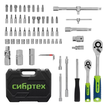 Набор инструментов Сибртех 13388, 1/2&quot;, 1/4&quot;, пластиковый кейс, 94 предмета купить в Ижевске