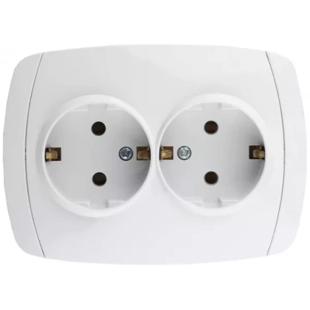 Розетка СВЕТОЗАР &quot;CITY LIGHT&quot; двойная в сборе, с заземлением, цвет белый, 16А/~250В SV-54207-W купить в Ижевске