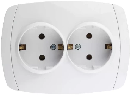 Розетка СВЕТОЗАР &quot;CITY LIGHT&quot; двойная в сборе, с заземлением, цвет белый, 16А/~250В SV-54207-W купить в Ижевске