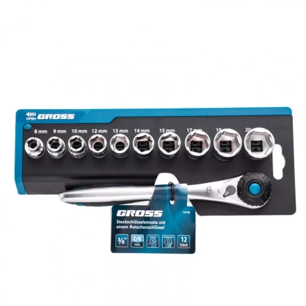 Набор торцевых головок трещотка 120 зубьев 12 предметов 3/8&quot; CrV Gross 14139 купить в Ижевске