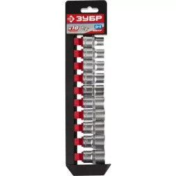 Набор ЗУБР "МАСТЕР": Торцовые головки (1/2") на пластиковом рельсе, Cr-V, 10-19мм, 10 предметов 27652-H10
