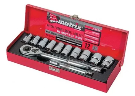 Набор торцевых головок,  1/2", головки 10 - 24 мм, с трещот. ключом, 12 предм  MATRIX MASTER 13526 купить в Ижевске