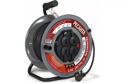 Удлинитель силовой на металлической катушке Ресанта СУ-3х2,5КГ-30/3 (с выкл., 4 розетки, IP44) 61/118/9 купить в Ижевске