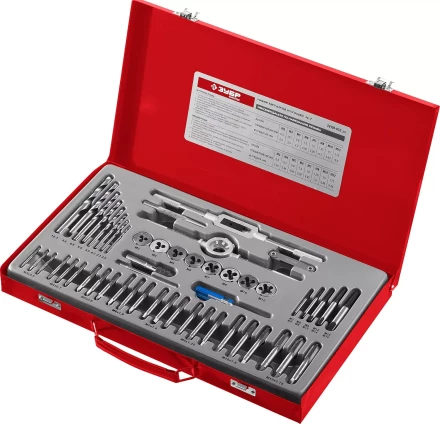 Набор метчиков и плашек ЗУБР &quot;МАСТЕР&quot;, сталь 9ХС, 52 предмета 28130-H52_z01 купить в Ижевске