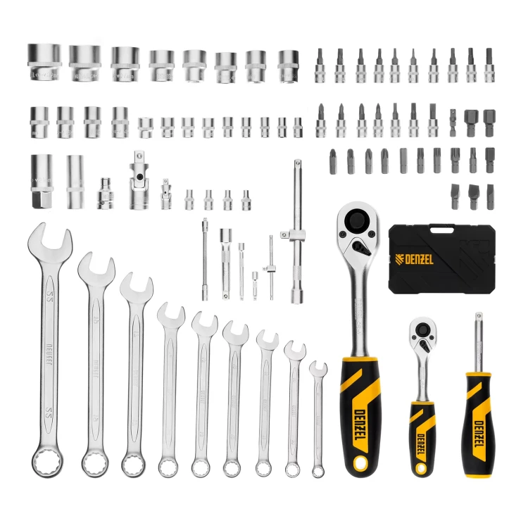 Набор инструментов Denzel, 1/2", 1/4", CrV, S2, пластиковый кейс, 82 предмета 15809 купить в Ижевске