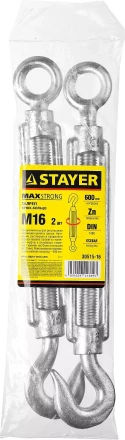 Талреп DIN 1480, крюк-кольцо, оцинкованный, М16, 2 шт, STAYER Master 30515-16 30515-16 купить в Ижевске