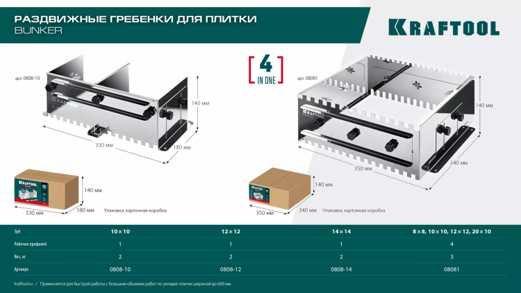 Раздвижная гребенка KRAFTOOL 0808-10 купить в Ижевске