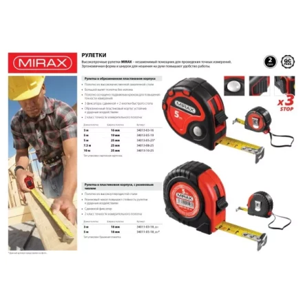 Рулетка MIRAX, 3 стопора, двухкомпонентный пластиковый корпус, 10мх25мм 34013-10-25 купить в Ижевске