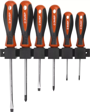 Набор ЗУБР &quot;МАСТЕР&quot;: Отвертки, Cr-v, эргономичная двухкомпонентная рукоятка, 6шт, на пластиковой стойке 25065-H5_z02 купить в Ижевске