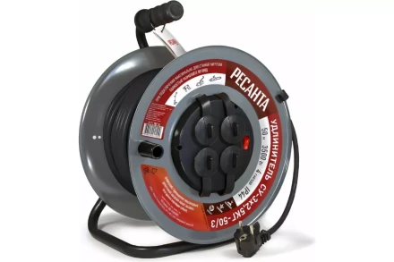 Удлинитель силовой на металлической катушке Ресанта СУ-3х2,5КГ-50/3 (с выкл., 4 розетки, IP44) 61/118/10 купить в Ижевске