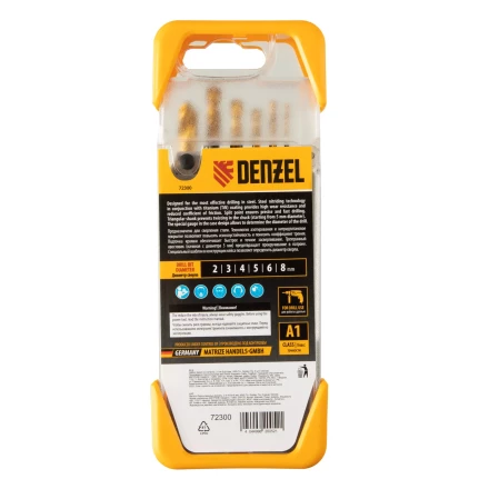 Набор сверл по металлу, 2-3-4-5-6-8 мм, HSS-Tin, Golden Tip, 6 шт Denzel 72300 купить в Ижевске