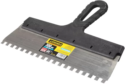 Шпатель STAYER &quot;PROFESSIONAL&quot; нержавеющий зубчатый с пластмассовой ручкой, 300мм, зуб 8х8мм 1009-30-08 купить в Ижевске