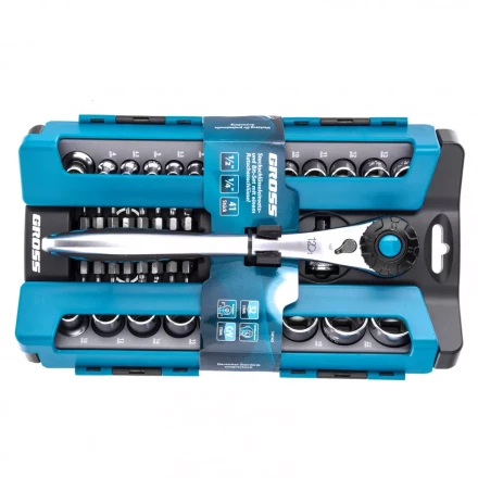 Набор торцевых головок трещотка 120 зубьев 41 предмет 1/2&quot; 1/4&quot; CrV Gross 14143 купить в Ижевске