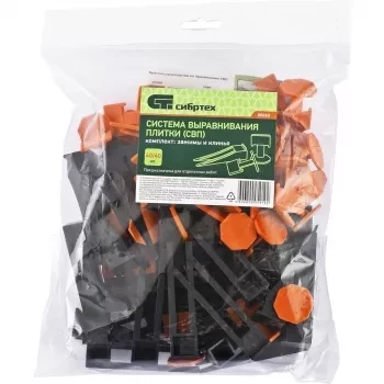 Система выравнивания плитки СВП. Комплект - зажим - клин 40/40 штук (пакет ПЭНД) СИБРТЕХ 88060 купить в Ижевске