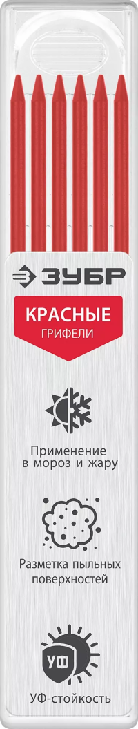 ЗУБР красные, d 2,8 мм, HB, 6 шт грифели для автоматического карандаша (06313-3)