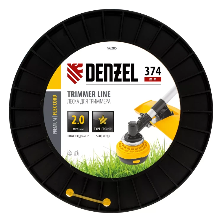 Леска для триммера звезда, 2,0мм х 374м, на DIN катушке FLEX CORD,  Denzel 96285 купить в Ижевске