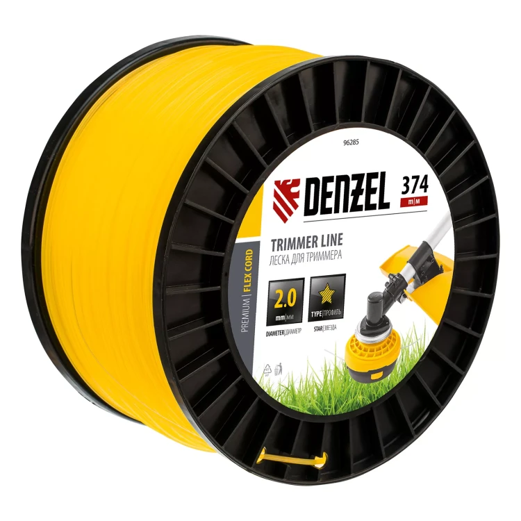 Леска для триммера звезда, 2,0мм х 374м, на DIN катушке FLEX CORD,  Denzel 96285 купить в Ижевске