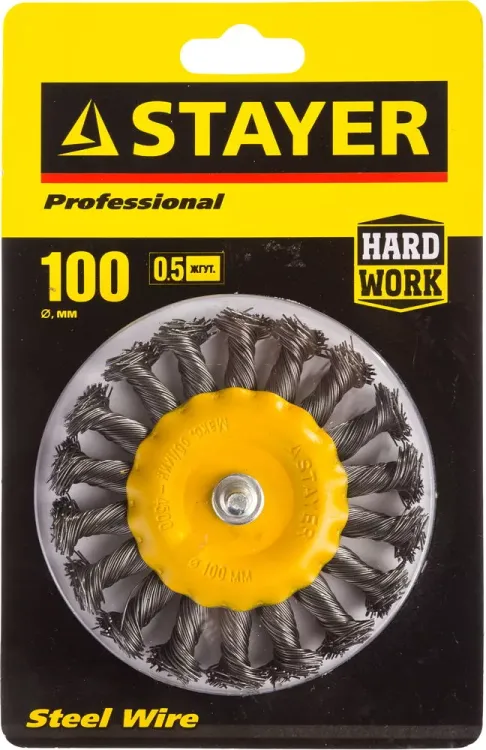 STAYER "PROFESSIONAL". Щетка дисковая для дрели, жгутированная стальная проволока 0,5мм, 100мм 35115-100 купить в Ижевске