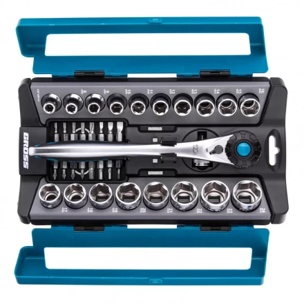 Набор торцевых головок трещотка 120 зубьев 36 предметов 1/2&quot; CrV Gross 14144 купить в Ижевске