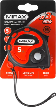 Рулетка MIRAX, 3 стопора, двухкомпонентный пластиковый корпус, 5мх19мм 34013-05-19 купить в Ижевске