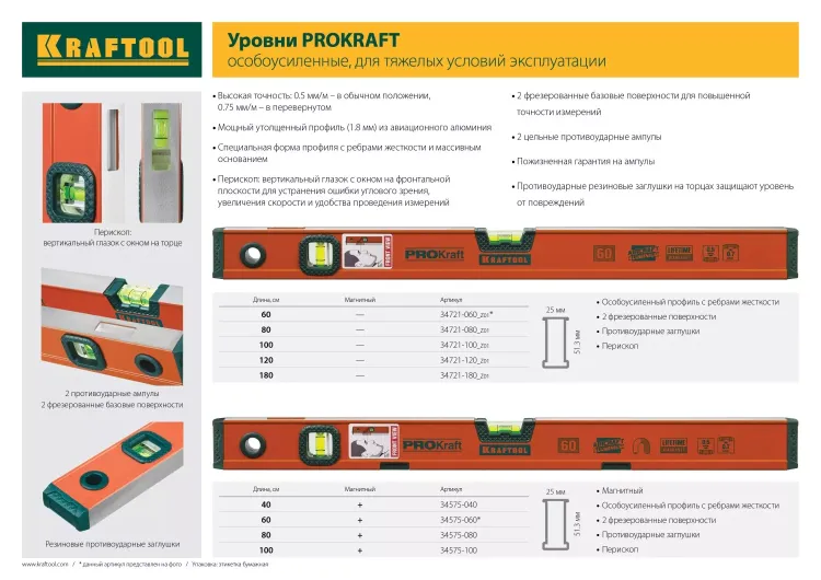 Уровень KRAFTOOL "KRAFT-MAX", особо усиленный, 2 ампулы, 2 фрезерованные базовые поверхности, 180см 34721-180_z01 купить в Ижевске