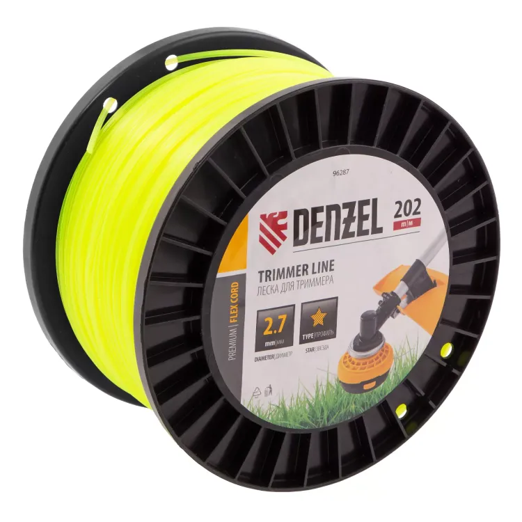 Леска для триммера звезда, 2,7мм х 202м, на DIN катушке FLEX CORD// Denzel 96287 купить в Ижевске