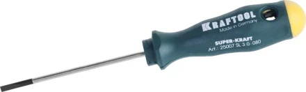 Отвертка KRAFTOOL, Cr-Mo-V закалённый стержень, двухкомпонентная противоскользящ рукоятка, SL 3,0x0,5x80мм 25007-3.0-080 купить в Ижевске
