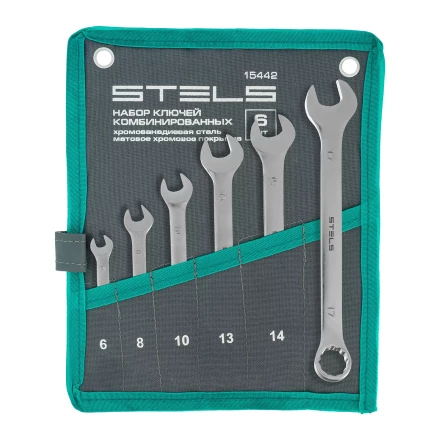 Набор ключей комбинированных Stels 6-17 мм, 6 шт., CrV, матовый хром, 15442 купить в Ижевске