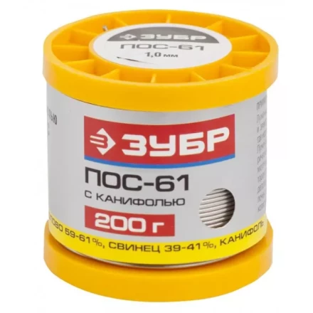Припой ЗУБР, ПОС 61, трубка с канифолью, 200г, 1мм 55450-200-10C купить в Ижевске