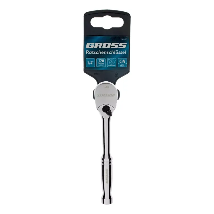 Ключ-трещотка 1/4" Gross 14050, CrV, 120 зубьев, цельнометаллический, хром купить в Ижевске