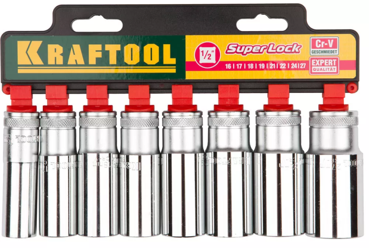 Набор KRAFTOOL "EXPERT QUALITAT" Торцовые головки "SUPER LOCK" удлин, 1/2", 16-27мм, 8 предметов 27865-H8_z01 купить в Ижевске