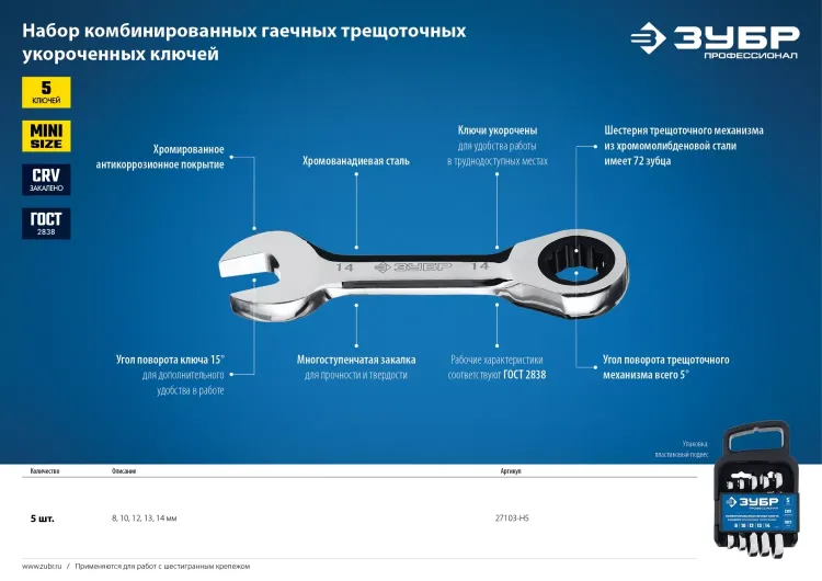 Наборы трещоточных комбинированных ключей укороченных серия ПРОФЕССИОНАЛ купить в Ижевске