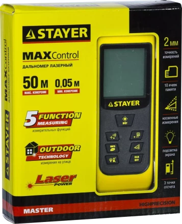 Дальномер STAYER &quot;MASTER&quot; MAX-Control лазерный, 2 точки отсчета, дальность 50м, точность 2мм 34957 купить в Ижевске