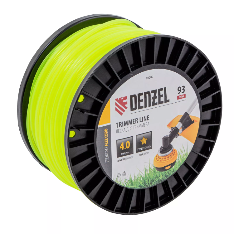 Леска для триммера звезда, 4,0мм х 93м, на DIN катушке FLEX CORD// Denzel 96289 купить в Ижевске