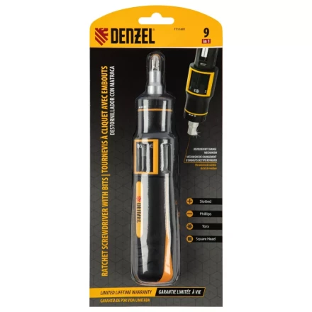 Отвертка реверсивная с револьверным механизмом Denzel 7711601, 11 шт, сталь S2 купить в Ижевске